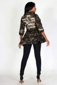 Camo Peplum Sequin Jacket | Pretty Things Boutique